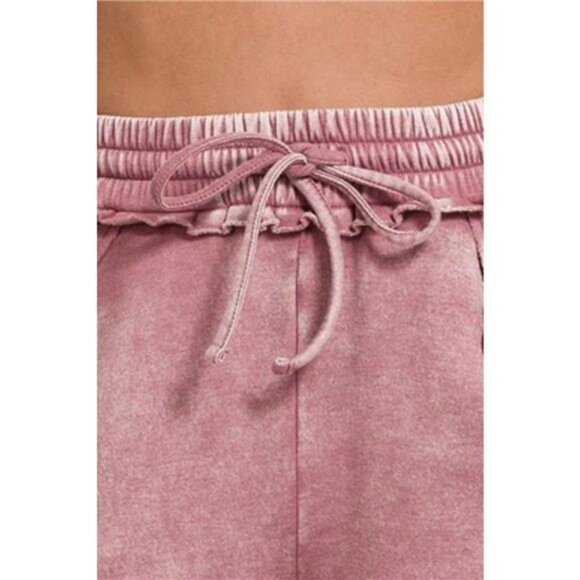 Zenana Acid Wash Fleece Drawstring Shorts With Pockets - Picture 2 of 3